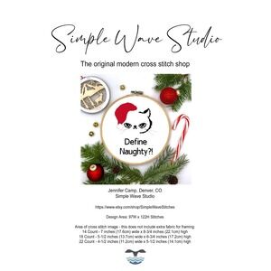 Christmas Black Cat Define Naughty Funny Quote Counted Cross Stitch Pattern Kit